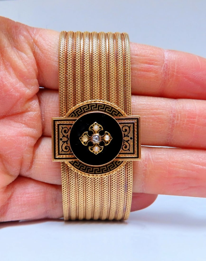 Antique European Slide Cuff Emblem Iconic Bracelet 14kt &Tassel Slide Adjustable - 11