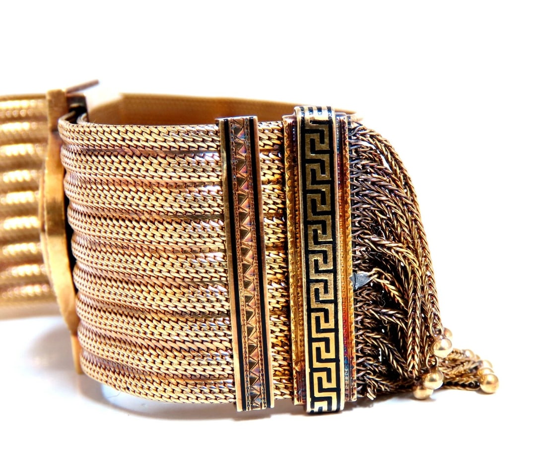 Antique European Slide Cuff Emblem Iconic Bracelet 14kt &Tassel Slide Adjustable - 8