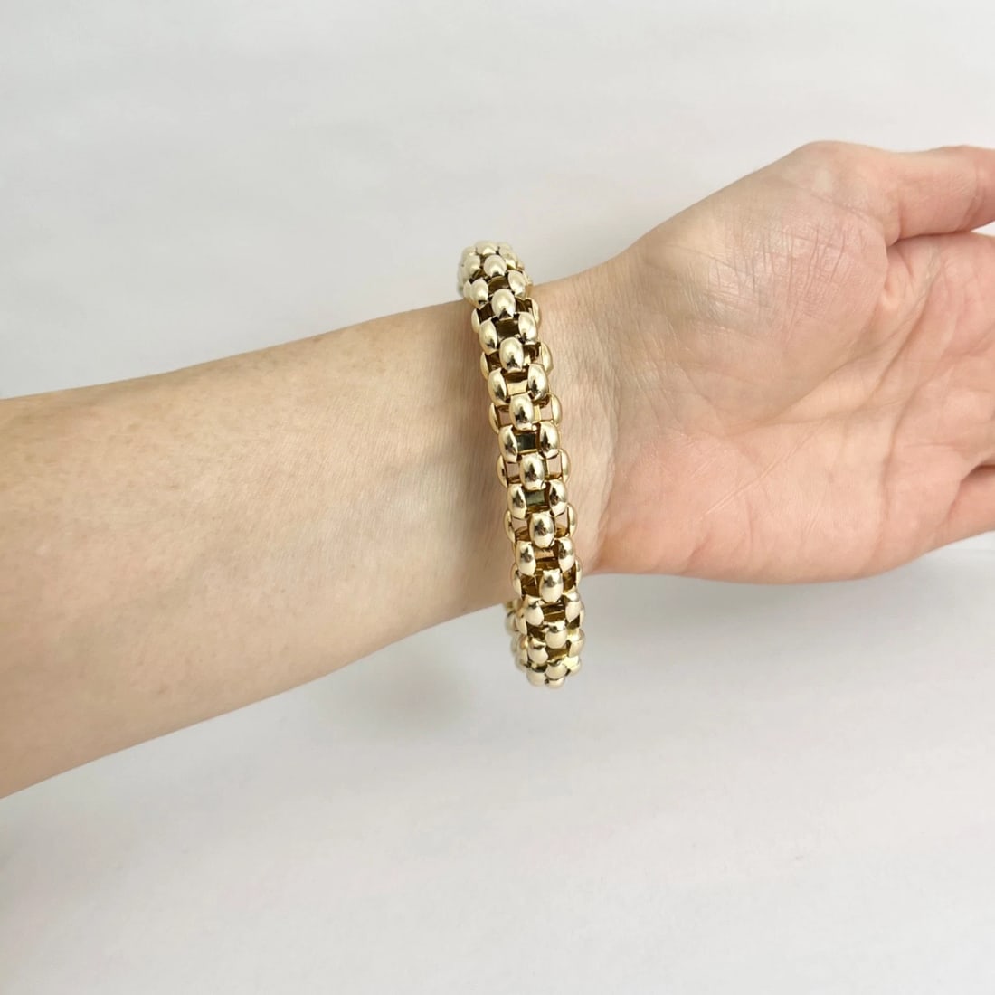 Diamond Gold Ball Cuff Flex Bangle Bracelet 18K Yellow Gold, 43.12 Grams - 7