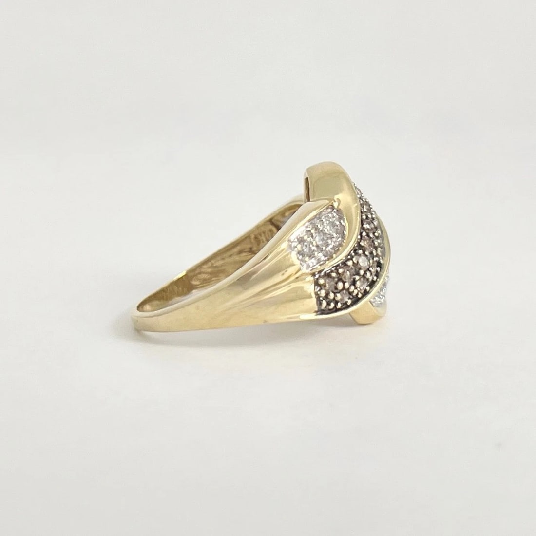 Cognac and White Diamond Cocktail Statement Ring 14K Yellow Gold, 5.36 Grams - 6