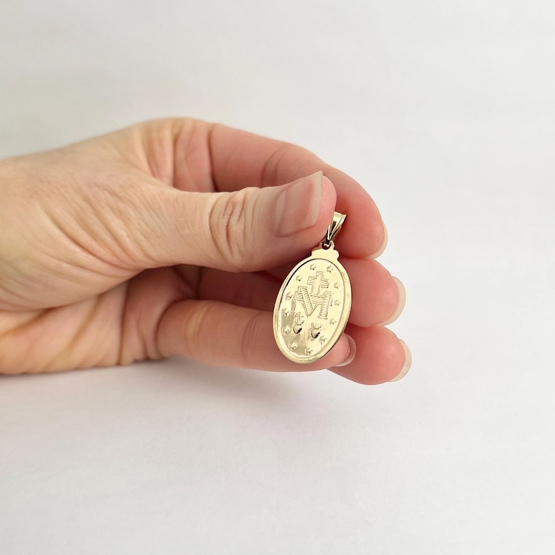 Miraculous Medal Mary Conceived Without Sin Pendant 14K Yellow Gold, 3.16 Grams - 4