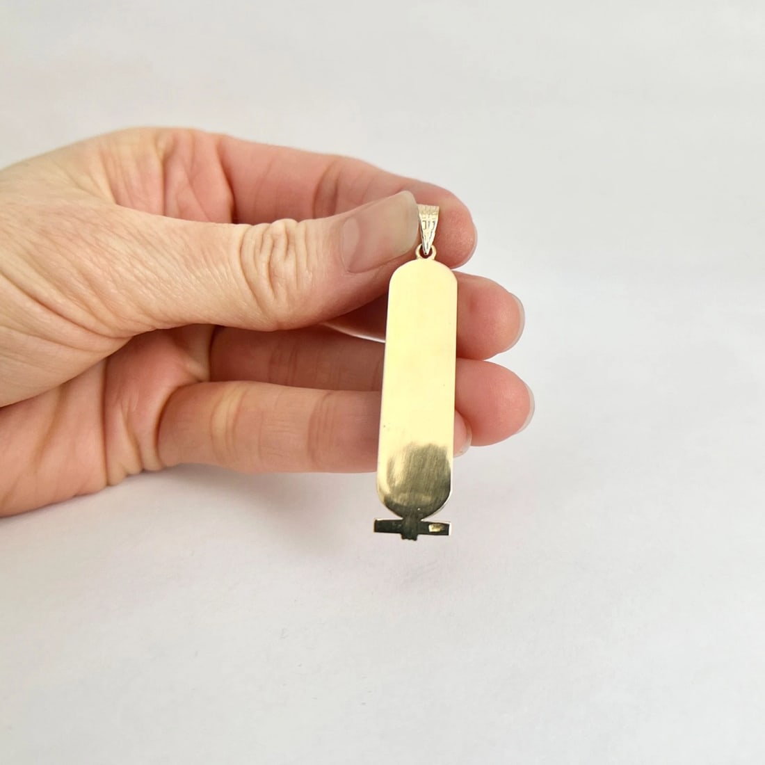 Long Cartouche Hieroglyphic Necklace Pendant Charm 18K Yellow Gold, 3.14 Grams - 5