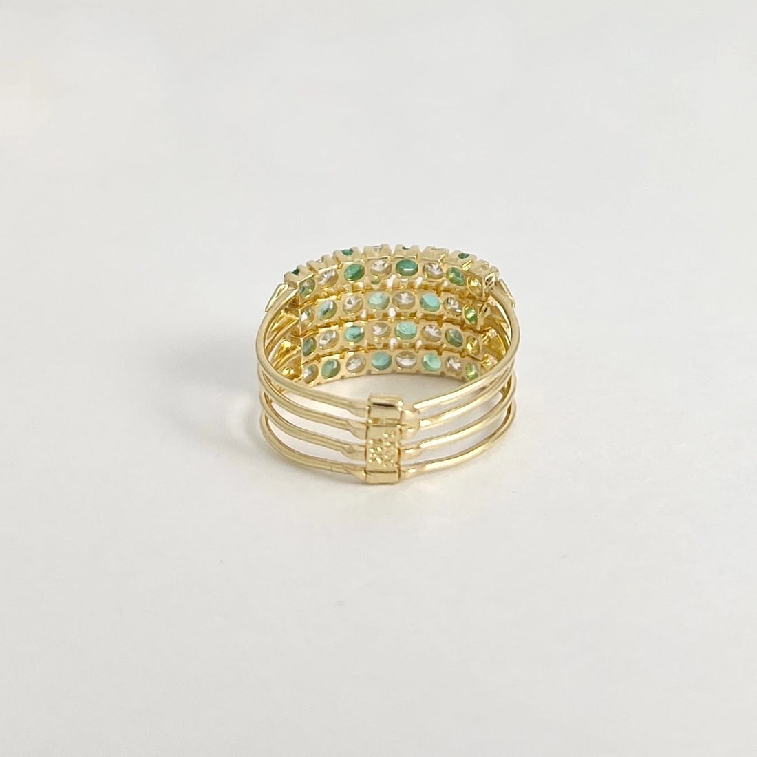 Estate Green Emerald Gemstone CZ Stacked Ring Set 14K Yellow Gold, 3.58 Grams - 8