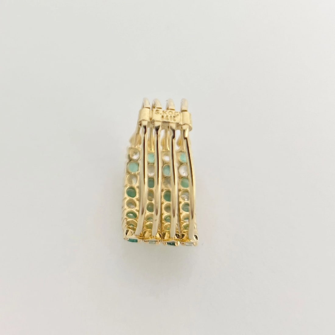 Estate Green Emerald Gemstone CZ Stacked Ring Set 14K Yellow Gold, 3.58 Grams - 9