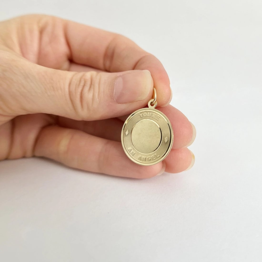 You're An Angel Round Engravable Disc Pendant Charm 14K Yellow Gold, 1.66 Grams - 3