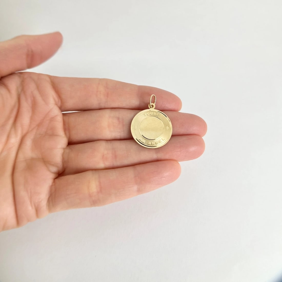 You're An Angel Round Engravable Disc Pendant Charm 14K Yellow Gold, 1.66 Grams - 4