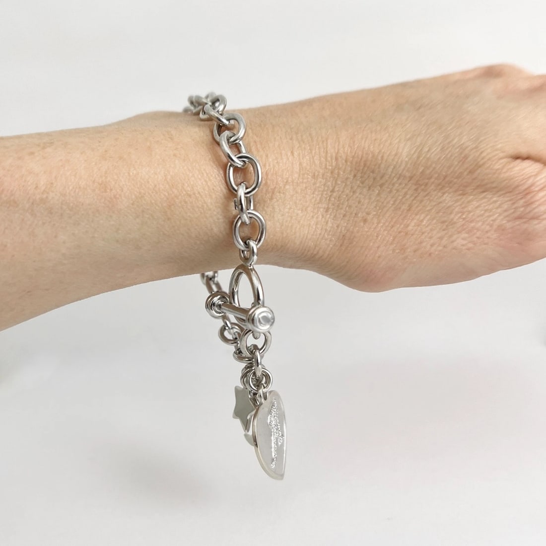 Estate Letter A Diamond Heart Moon Key Charm Bracelet 14K White Gold, 27.24 Gram - 5