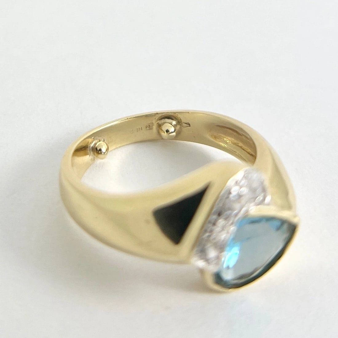 Heart Blue Topaz Diamond Statement Ring 18K Yellow Gold, 5.52 Grams - 8