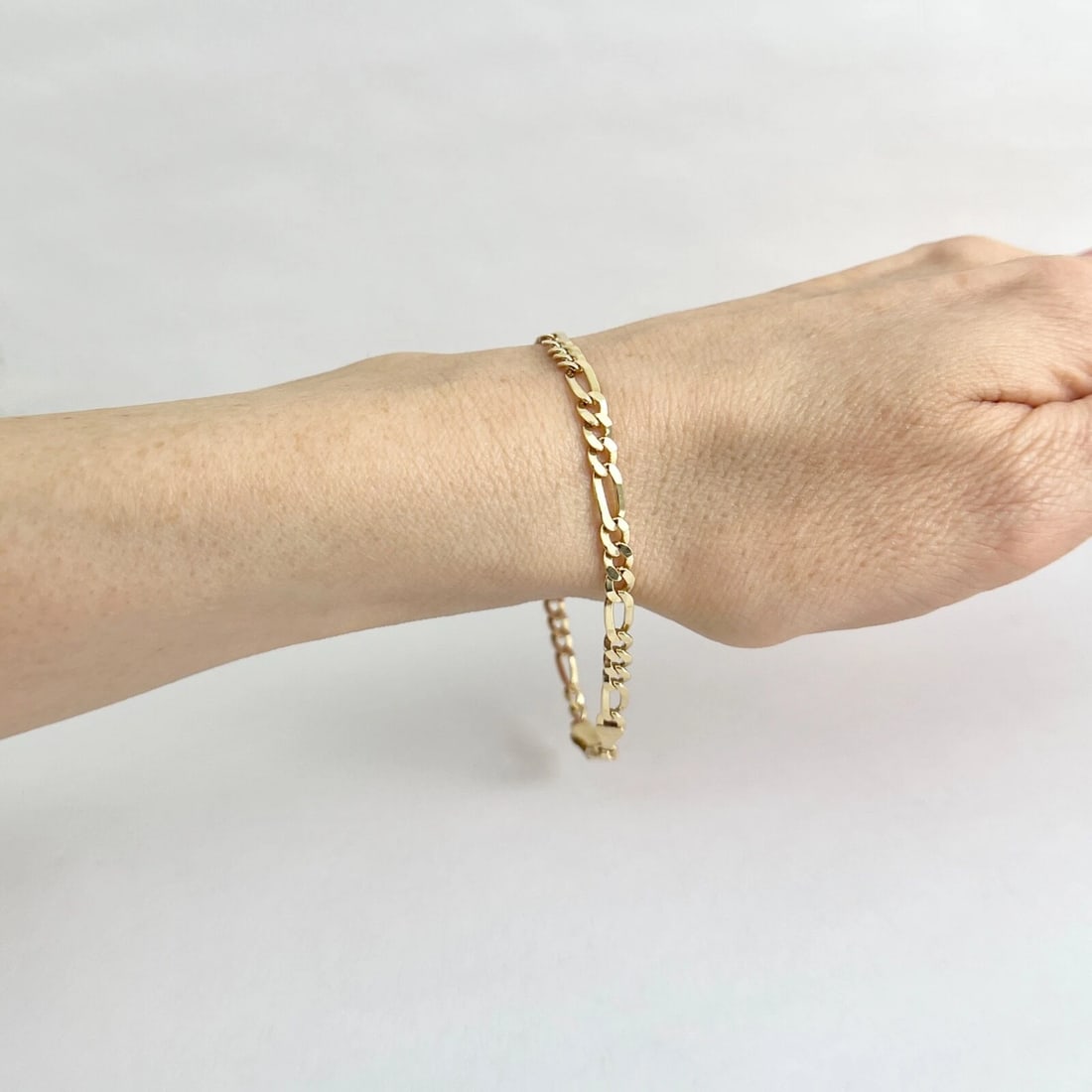 Italian Figaro Chain Link Bracelet 14K Yellow Gold, 7.3 Inches, 4 mm, 5.36 Grams - 4