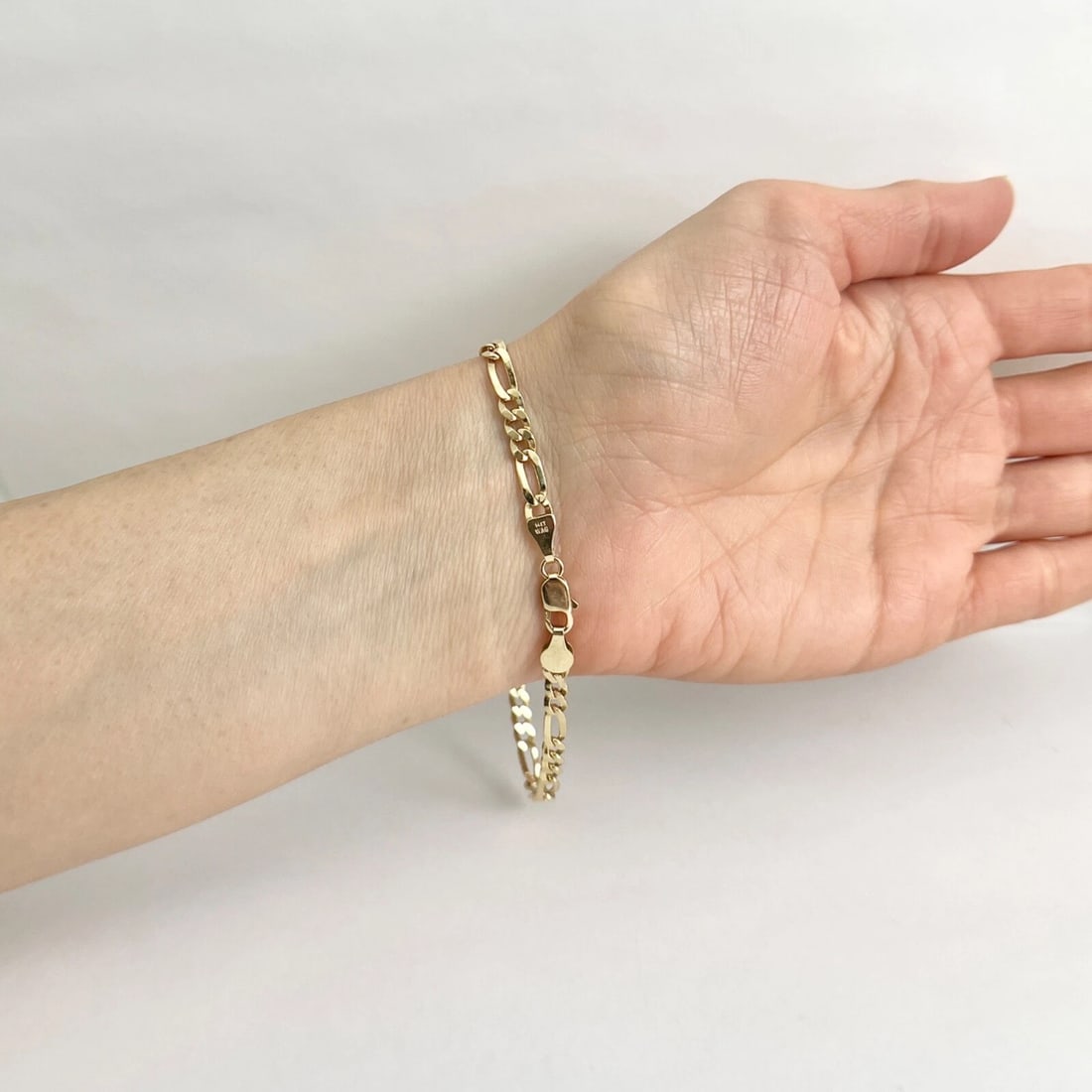 Italian Figaro Chain Link Bracelet 14K Yellow Gold, 7.3 Inches, 4 mm, 5.36 Grams - 5