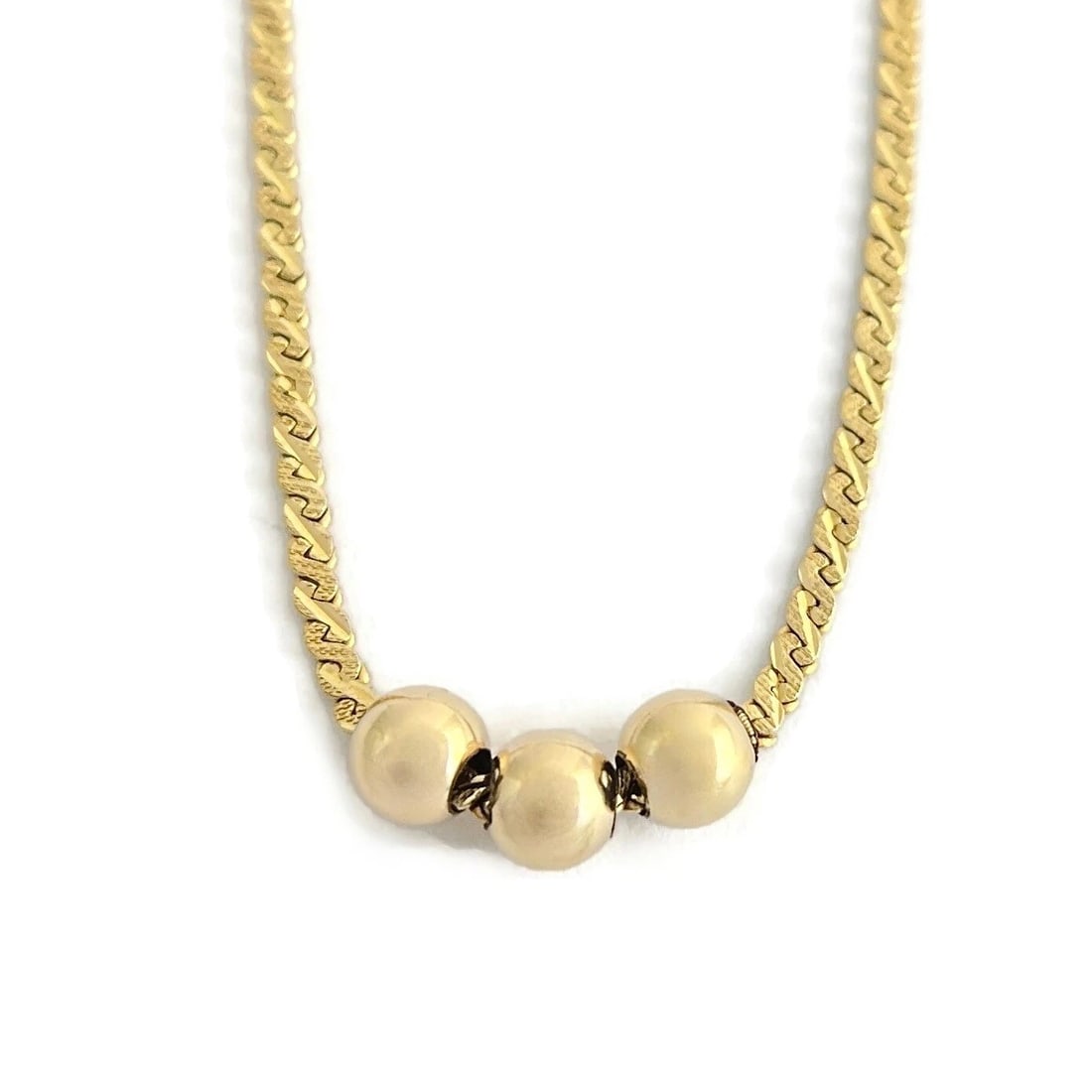 Italian Sliding Gold Ball S-Link Chain Necklace 14K Yellow Gold 24 Inch, 8.86 Gr (1 of 7)