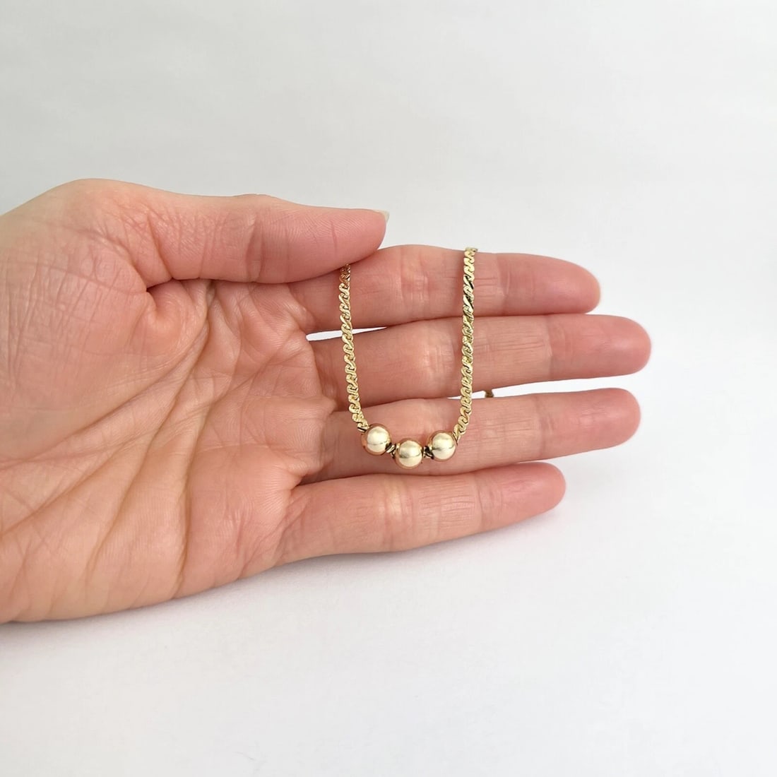 Italian Sliding Gold Ball S-Link Chain Necklace 14K Yellow Gold 24 Inch, 8.86 Gr - 2