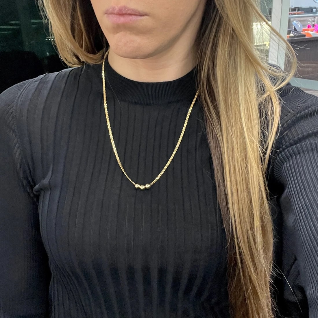 Italian Sliding Gold Ball S-Link Chain Necklace 14K Yellow Gold 24 Inch, 8.86 Gr - 3