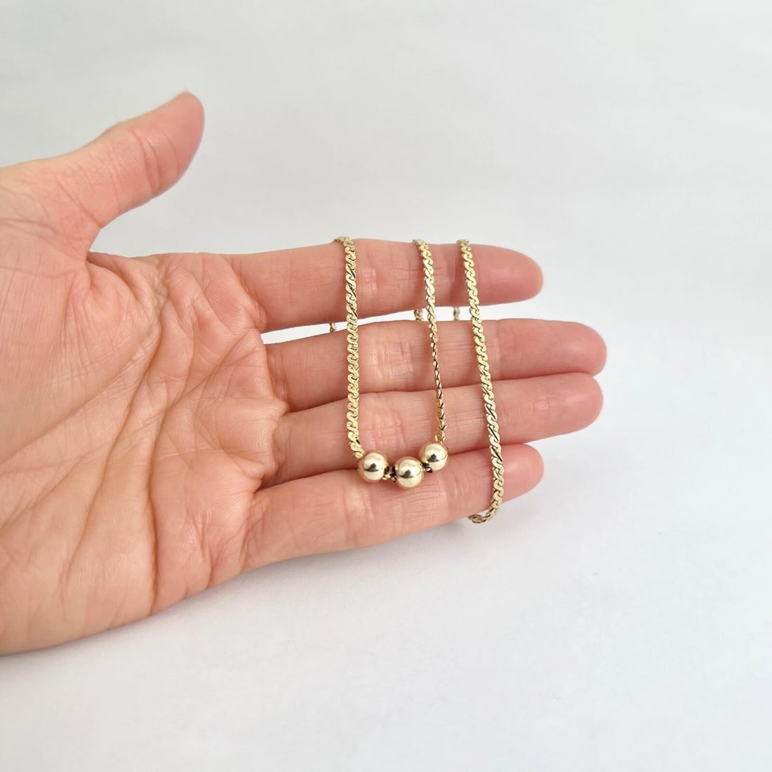 Italian Sliding Gold Ball S-Link Chain Necklace 14K Yellow Gold 24 Inch, 8.86 Gr - 4