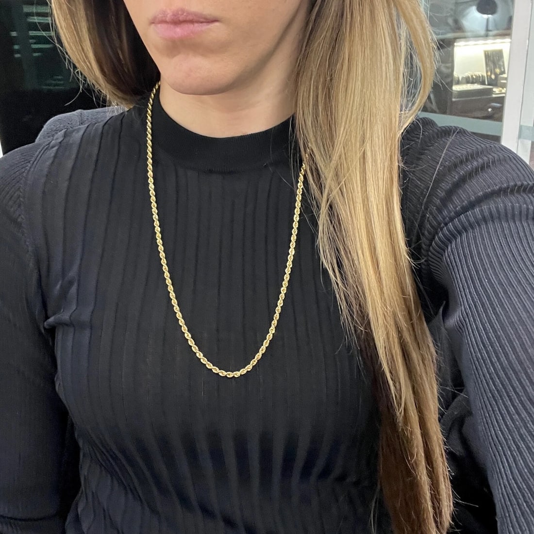 Long Rope Chain Necklace 14K Yellow Gold, 24 Inches, 3.3 mm, 6.44 Grams - 3