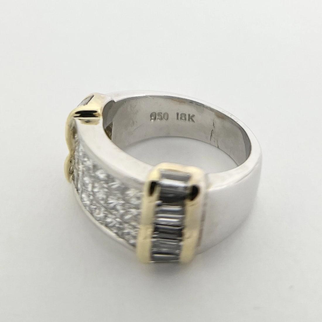 Princess Diamond Invisible Set Two-Tone Band Ring Platinum 18K Gold, 15.86 Gr - 8