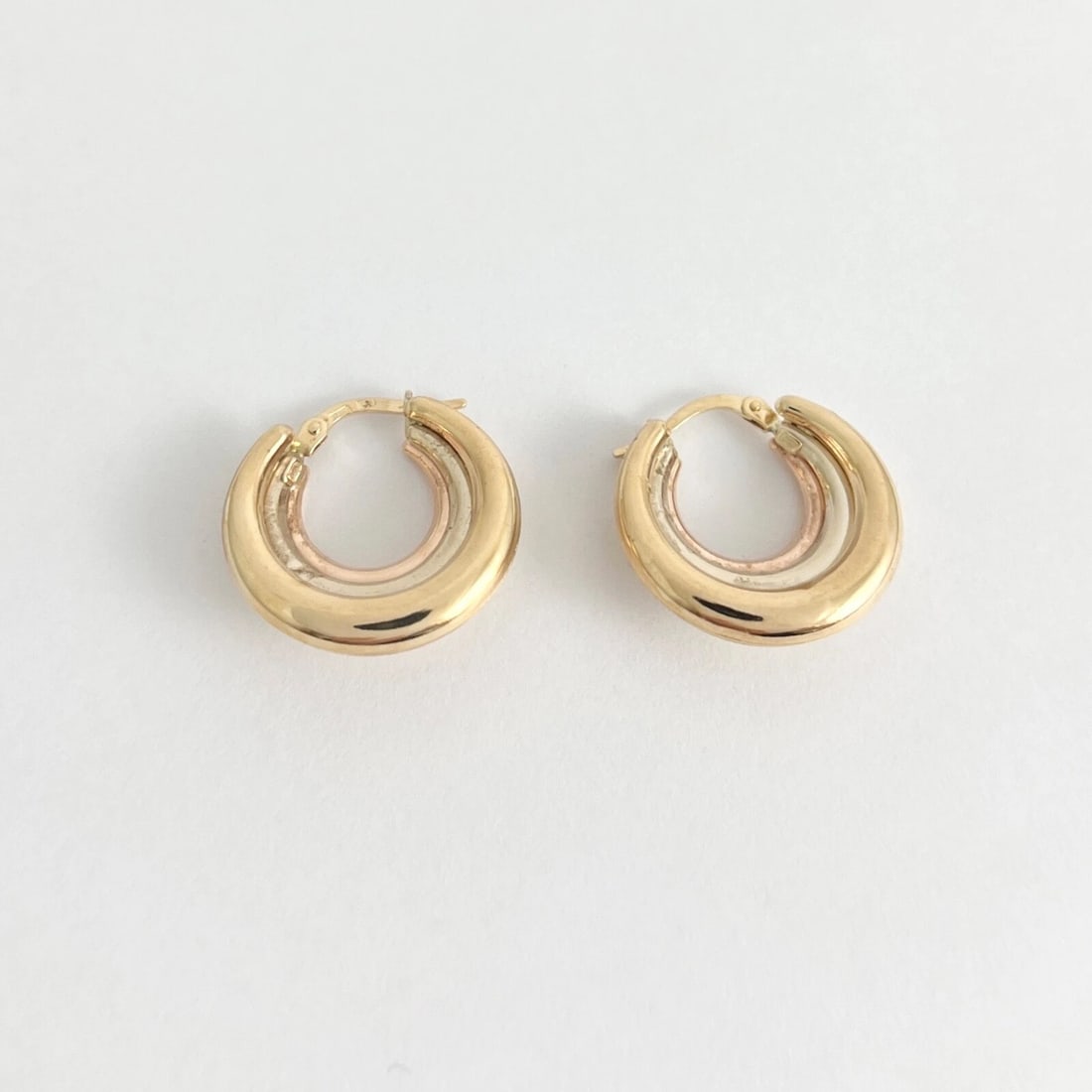 Italian Tri-Color Hoop Earrings 14K Yellow Rose White Gold, 4.18 Grams - 7