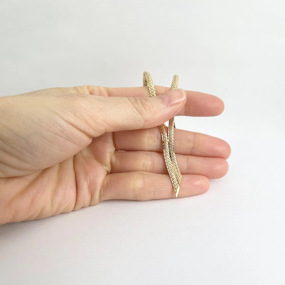 Italian Herringbone Lariat Necklace 14K Yellow Gold, 16 Inches, 3 mm, 9.60 Gr - 5