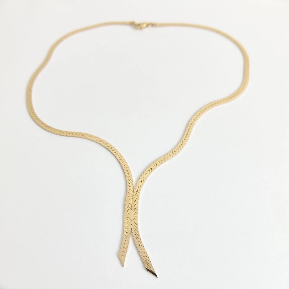 Italian Herringbone Lariat Necklace 14K Yellow Gold, 16 Inches, 3 mm, 9.60 Gr - 6