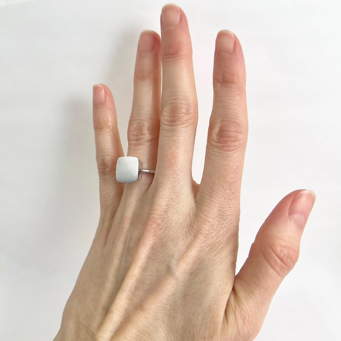 Satin Finish Square Signet Ring 18K White Gold, 5.14 Grams - 2