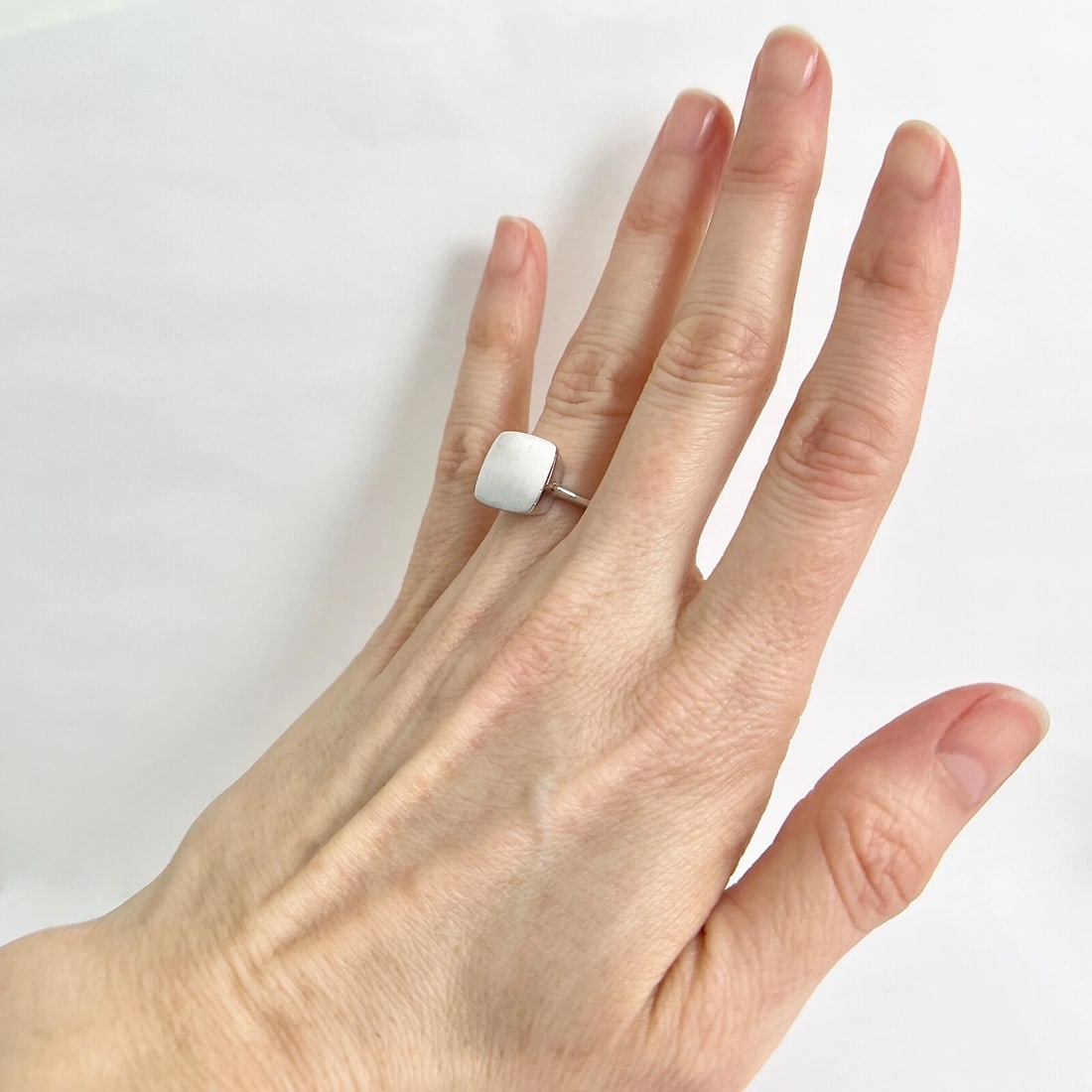 Satin Finish Square Signet Ring 18K White Gold, 5.14 Grams - 4