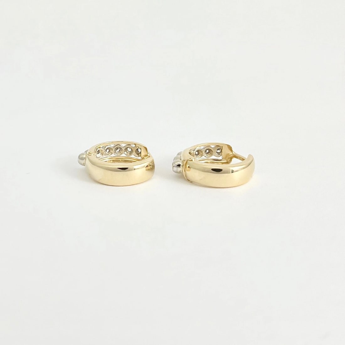 Estate Two-Tone CZ Cubic Zirconia Huggie Hoop Earrings 14K Yellow Gold, 3.12 Gr - 7