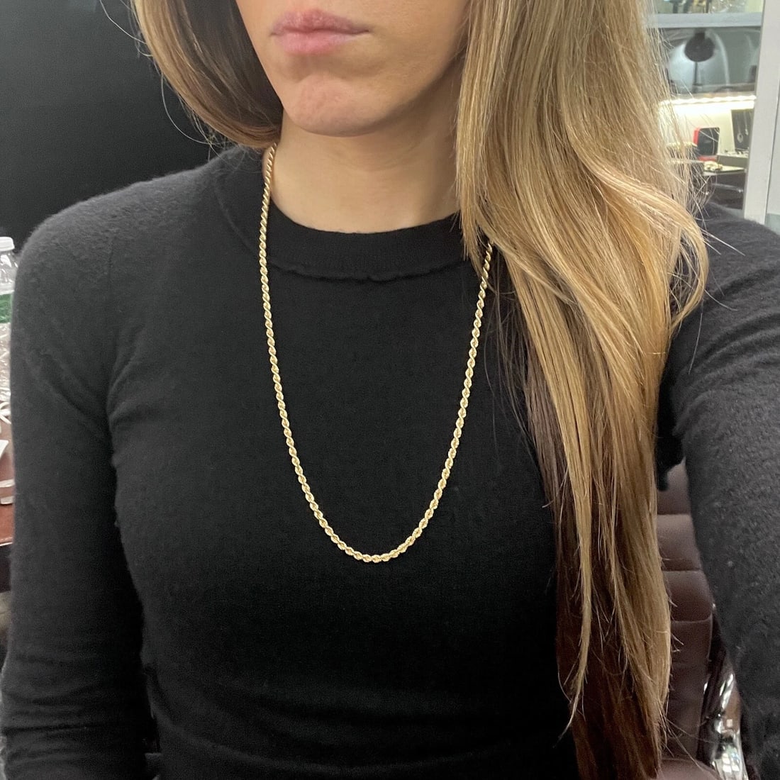 Long Rope Chain Necklace 14K Yellow Gold, 24 Inches, 3.2 mm, 22.60 Grams - 4