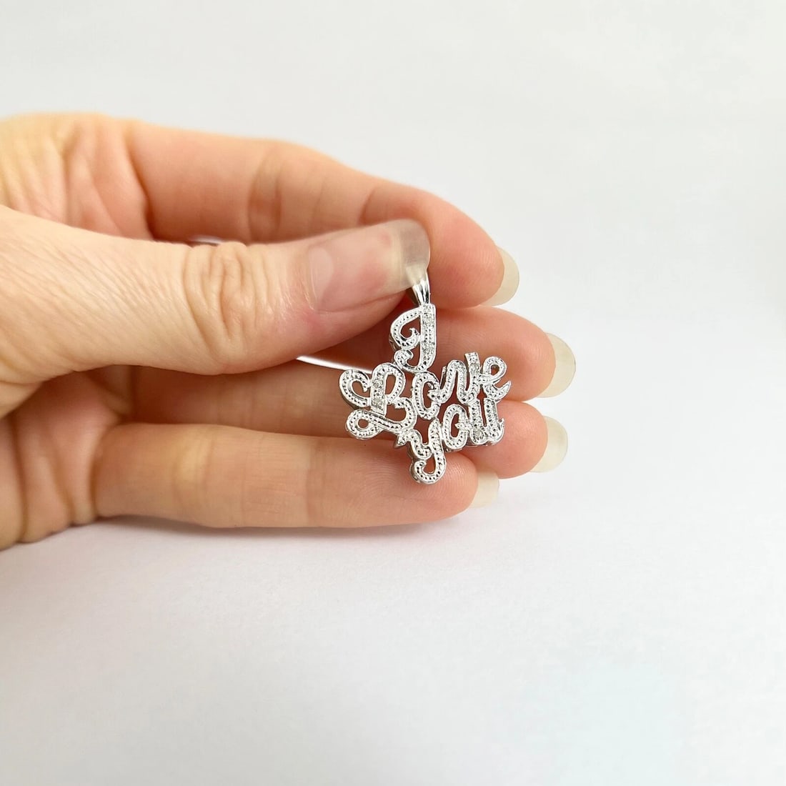 I LOVE YOU Diamond Necklace Pendant Charm 14K White Gold, 3.44 Grams - 2