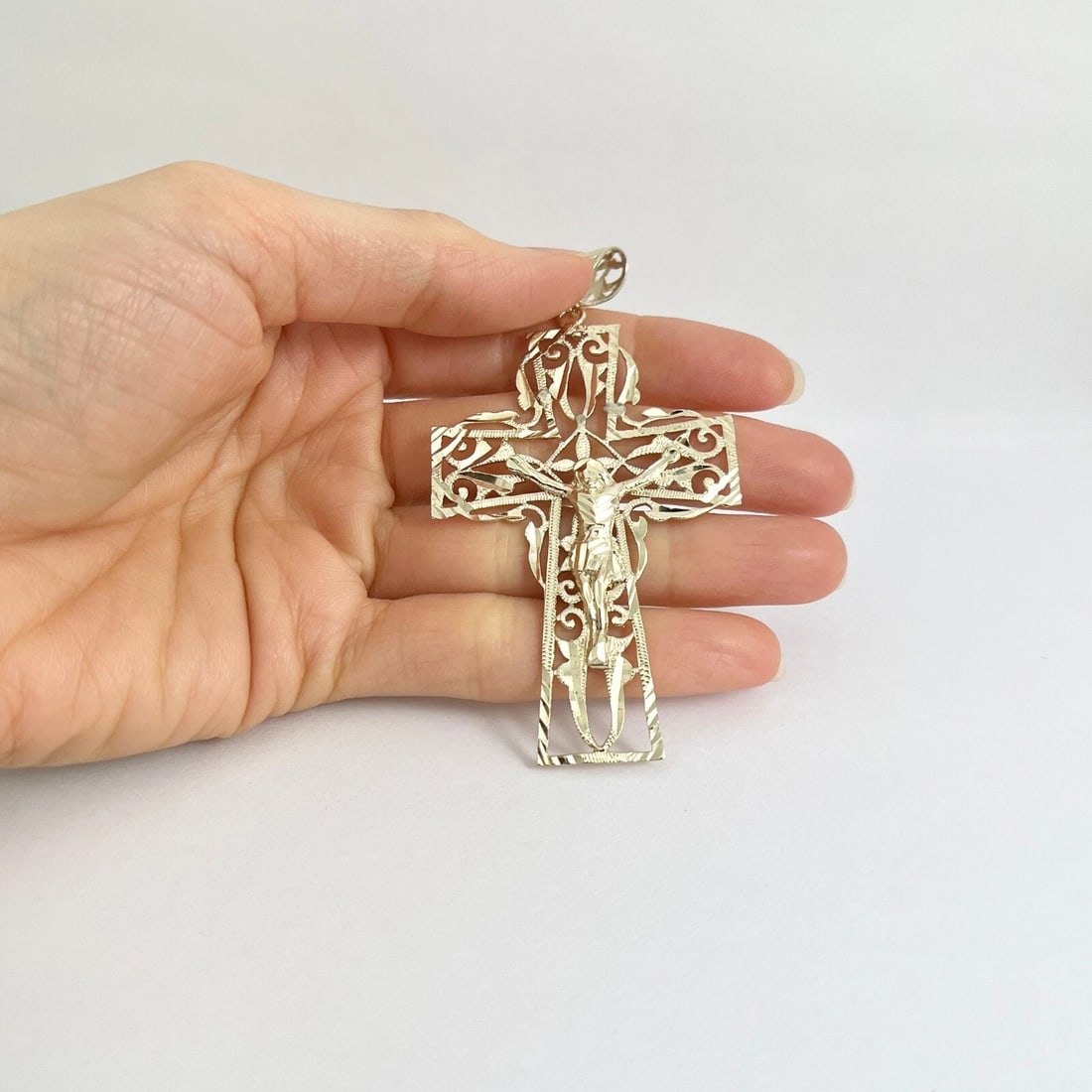 Large Crucifix Cross Necklace Pendant 10K Yellow Gold, 8.70 Grams - 2