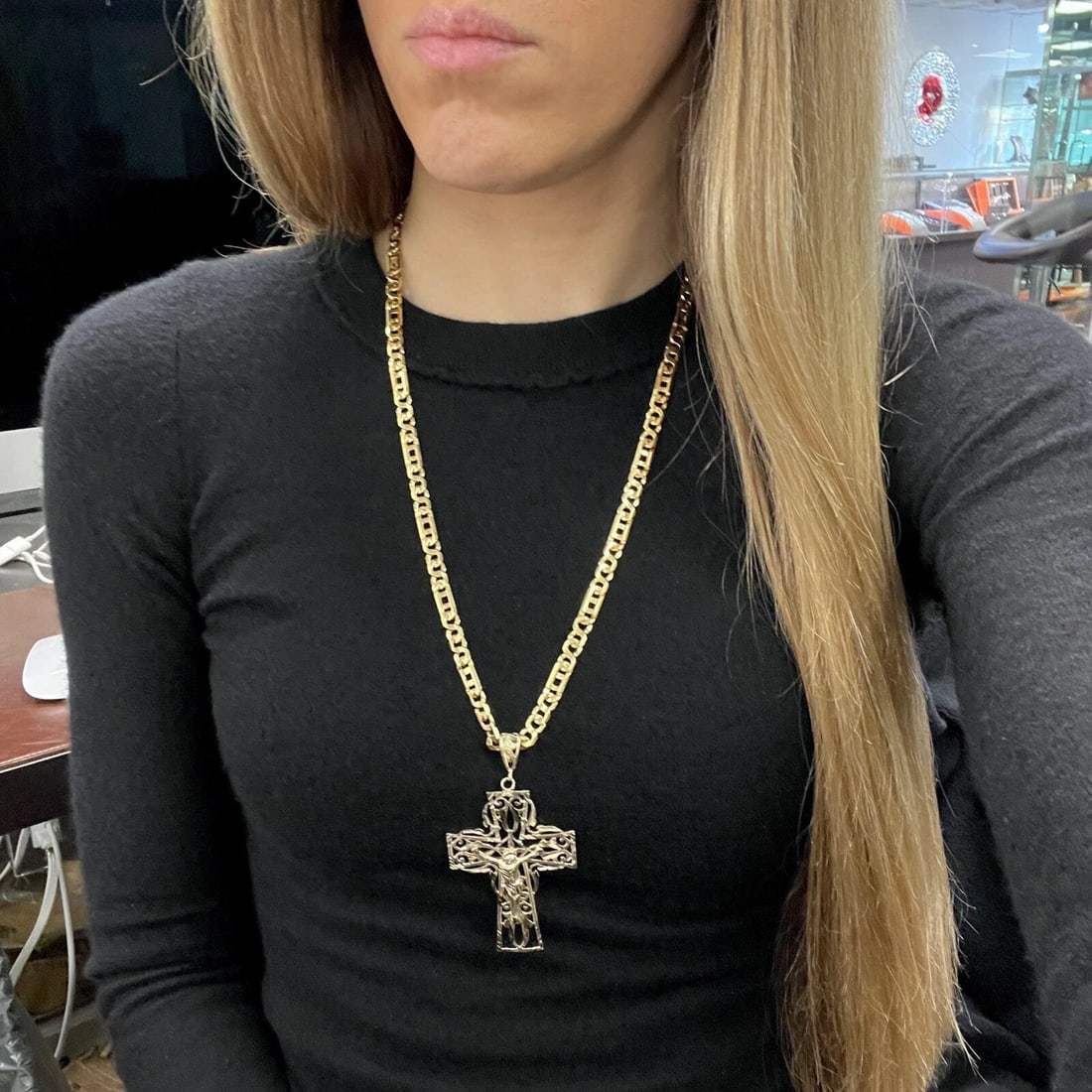 Large Crucifix Cross Necklace Pendant 10K Yellow Gold, 8.70 Grams - 4