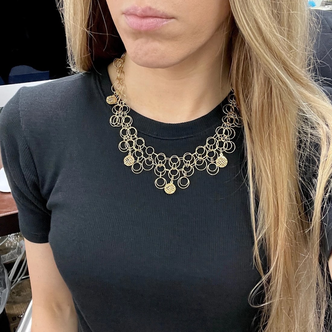 Filigree Open Circle Wire Link Chain Necklace 18K Yellow Gold, 24.60 Grams - 5