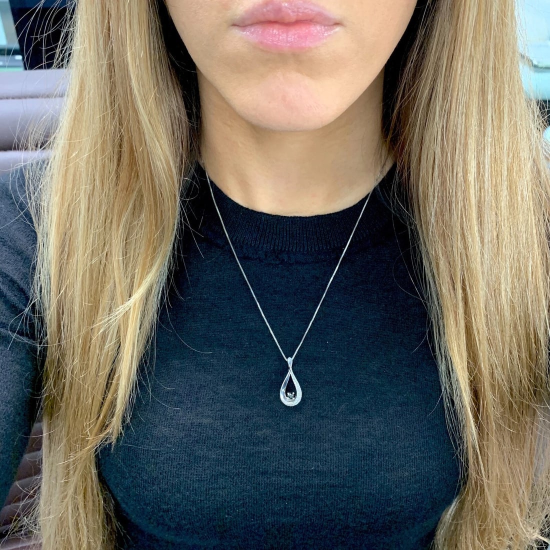 Black White Diamond Teardrop Pendant Necklace Sterling Silver, .40 CTW, 3.86 Gr - 3