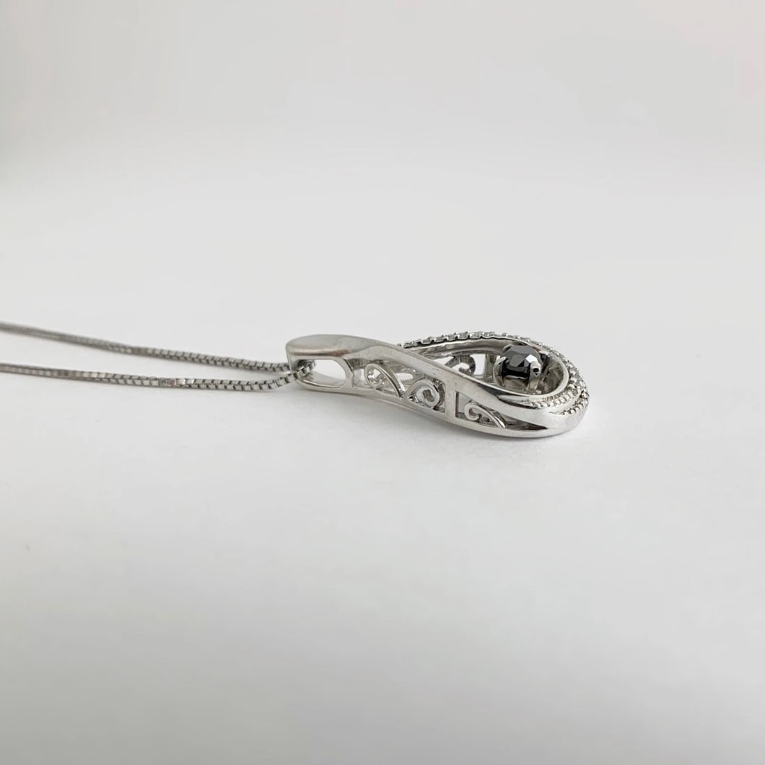 Black White Diamond Teardrop Pendant Necklace Sterling Silver, .40 CTW, 3.86 Gr - 5