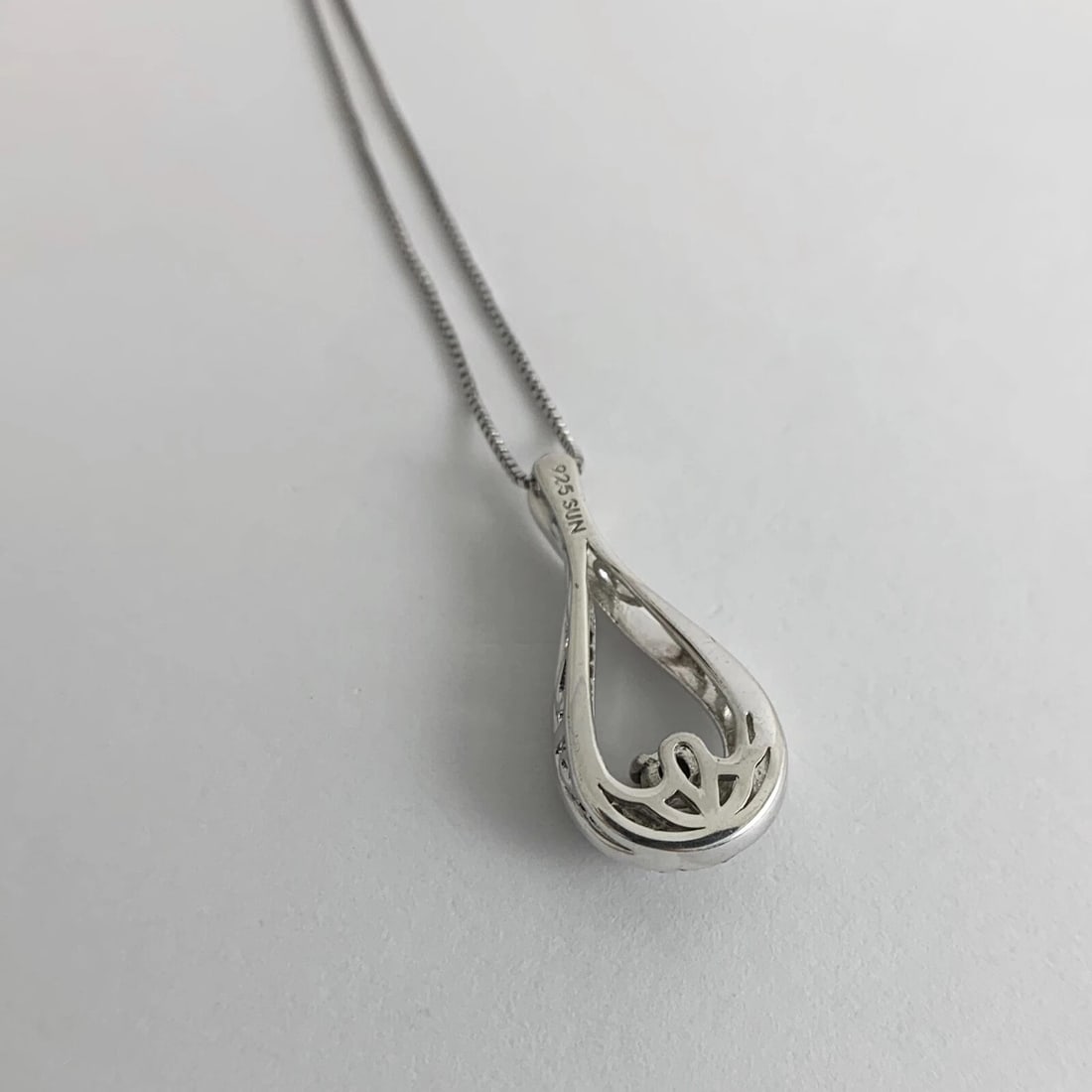 Black White Diamond Teardrop Pendant Necklace Sterling Silver, .40 CTW, 3.86 Gr - 7