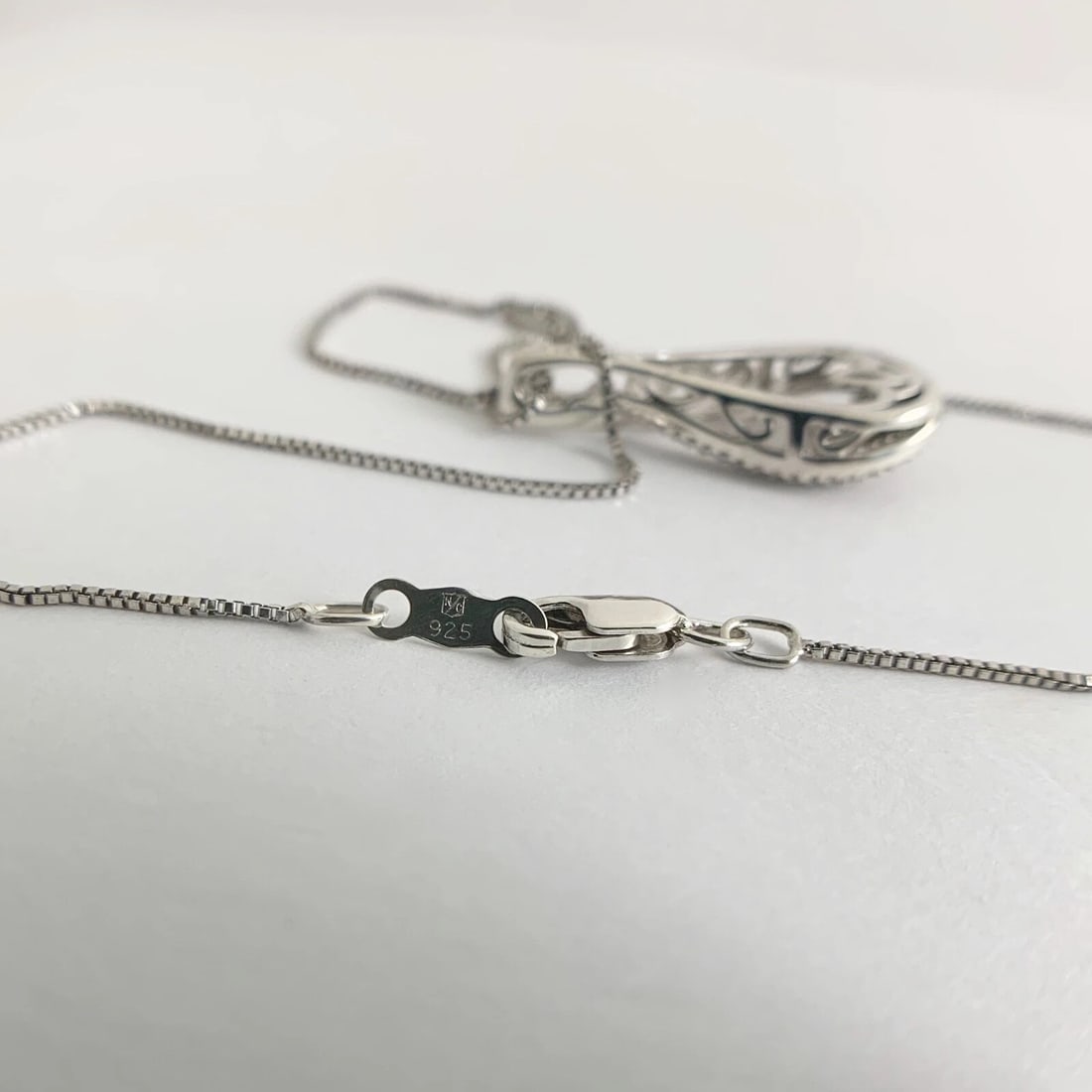 Black White Diamond Teardrop Pendant Necklace Sterling Silver, .40 CTW, 3.86 Gr - 8