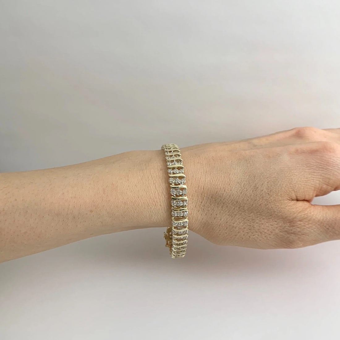 Diamond 3-Row S-Link Two-Tone Tennis Bracelet 10K Yellow Gold 2.00 CTW, 10.84 Gr - 4