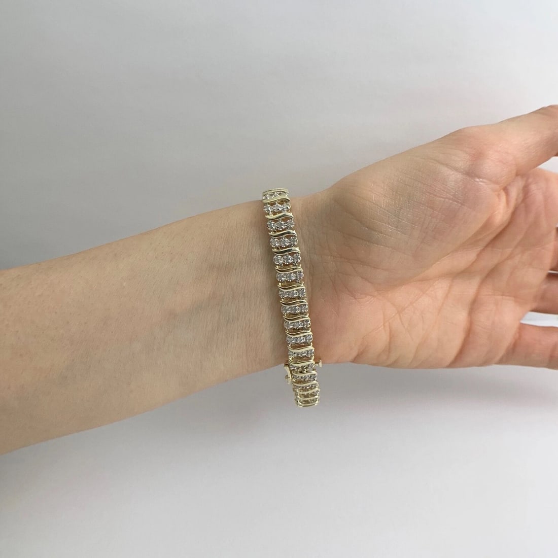 Diamond 3-Row S-Link Two-Tone Tennis Bracelet 10K Yellow Gold 2.00 CTW, 10.84 Gr - 5