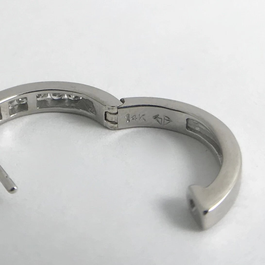 One Single Diamond Channel-Set Milgrain Hoop Earring 14K White Gold, 2.36 Grams - 9