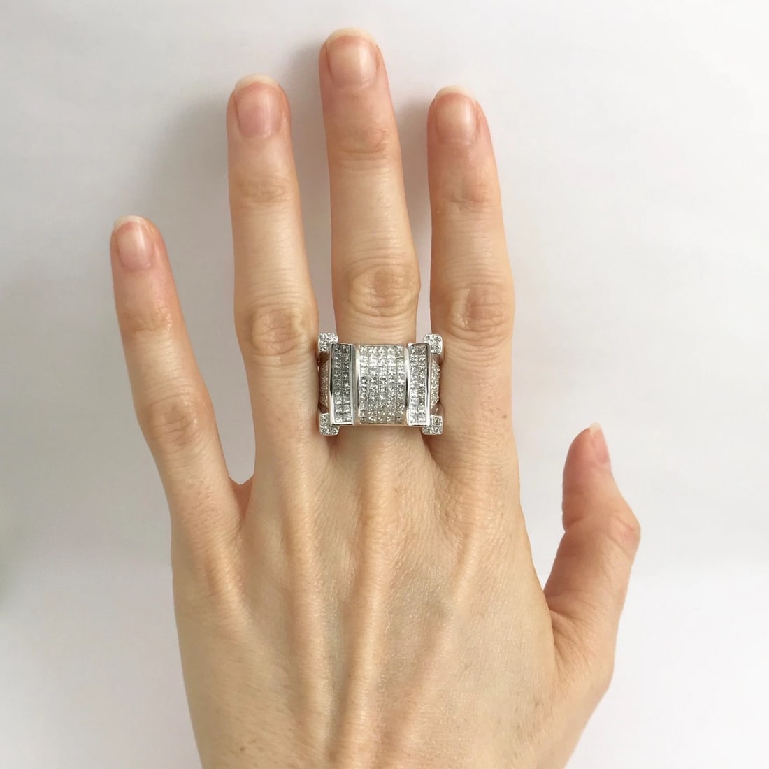 Men's Princess Diamond Invisible Set Ring 14K White Gold, 2.60 CTW, 21.14 Grams - 2