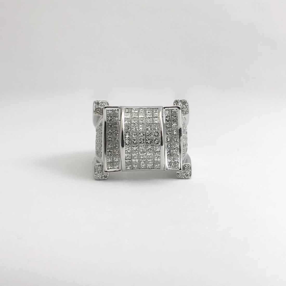 Men's Princess Diamond Invisible Set Ring 14K White Gold, 2.60 CTW, 21.14 Grams - 7