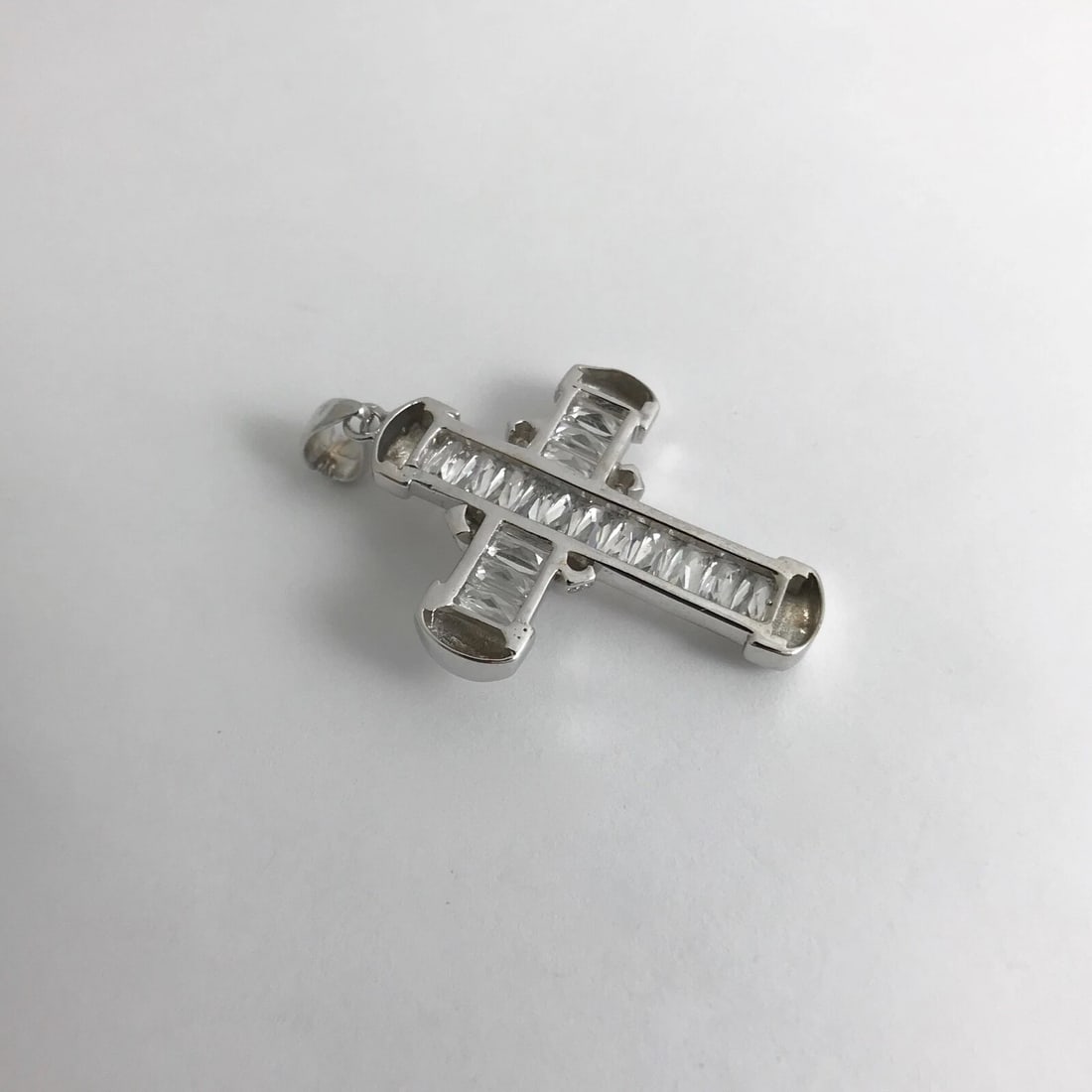 CZ Cubic Zirconia Cross Necklace Pendant 18K White Gold, 12.52 Grams - 11