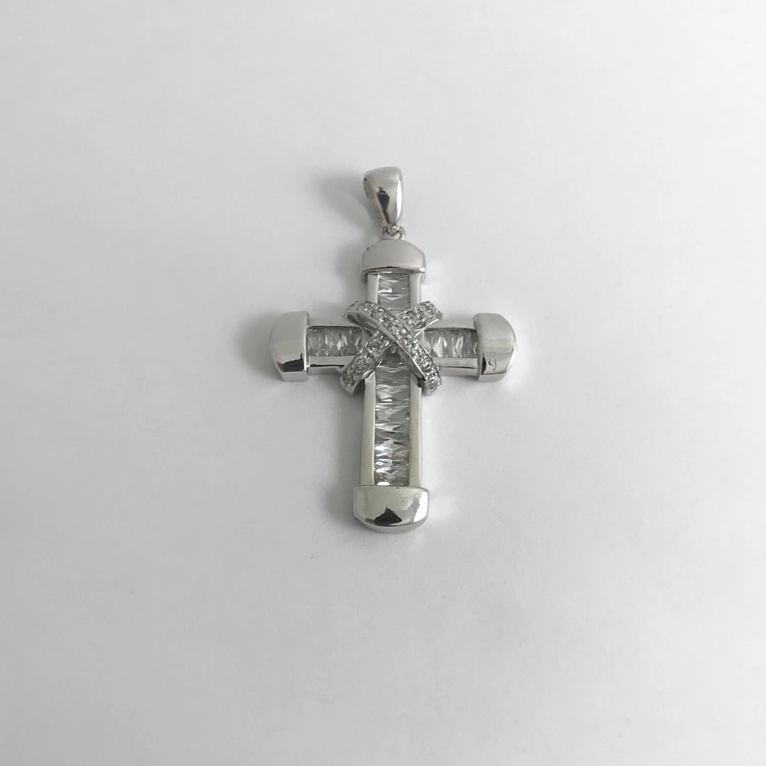 CZ Cubic Zirconia Cross Necklace Pendant 18K White Gold, 12.52 Grams - 8