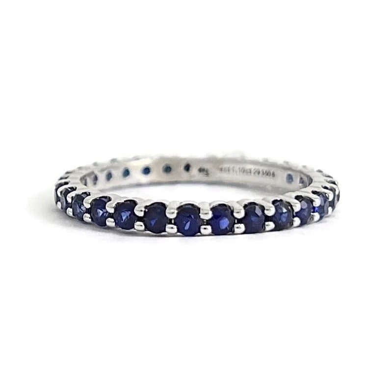 Thin Round Blue Sapphire Gemstone Band Eternity Ring 14K White Gold, 1.10 CTW: Title: Thin Round Blue Sapphire Gemstone Band Eternity Ring 14K White Gold, 1.10 CTW Description: Thin Round Blue Sapphire Gemstone Band Eternity Ring 14K White Gold, 1.10 CTW This is a beautiful and