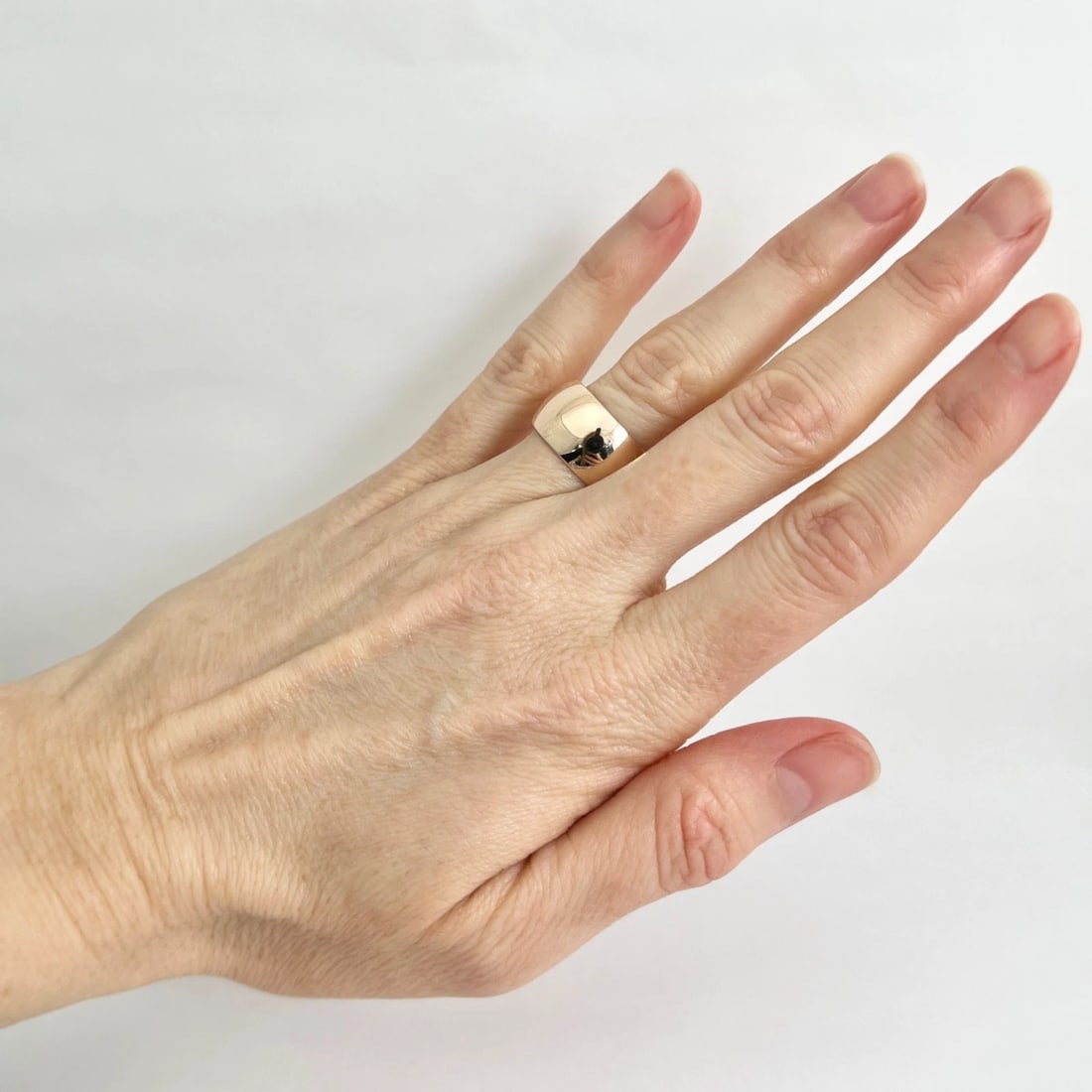 Wide Plain Statement Band Ring 14K Pink Rose Gold, Size 7.5, 10 mm - 3