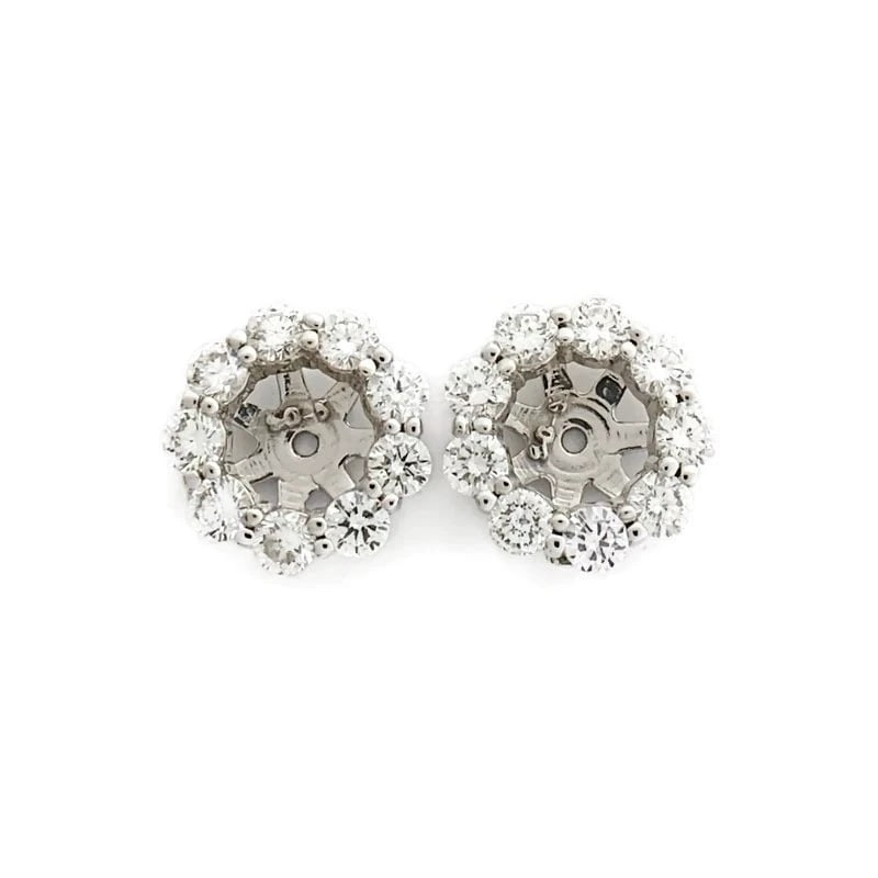 Round Diamond Halo Earring Jackets Enhancers 14K White Gold for 1.50 CTW Studs (1 of 4)