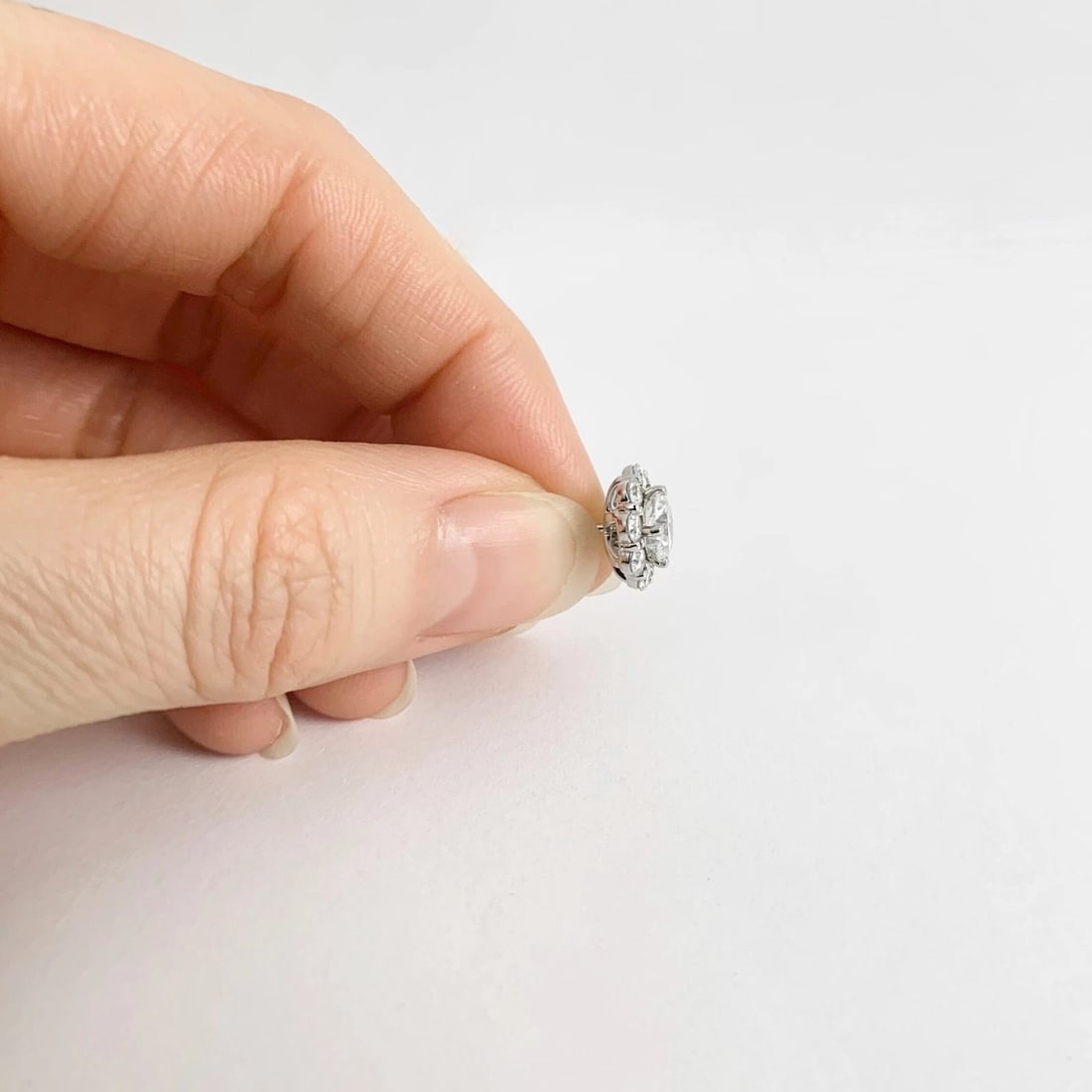 Round Diamond Halo Earring Jackets Enhancers 14K White Gold for 1.50 CTW Studs - 2