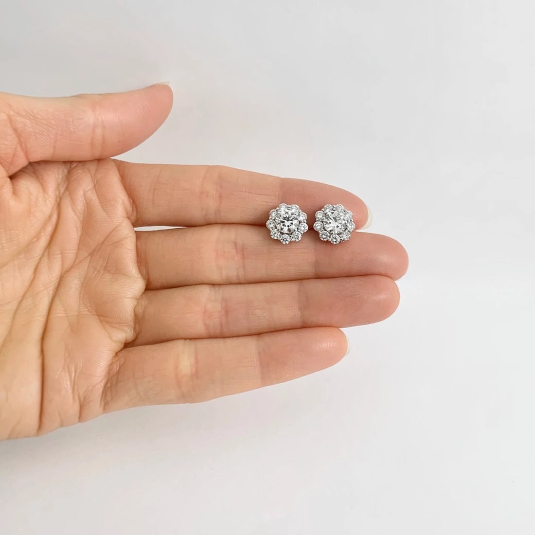 Round Diamond Halo Earring Jackets Enhancers 14K White Gold for 1.50 CTW Studs - 3