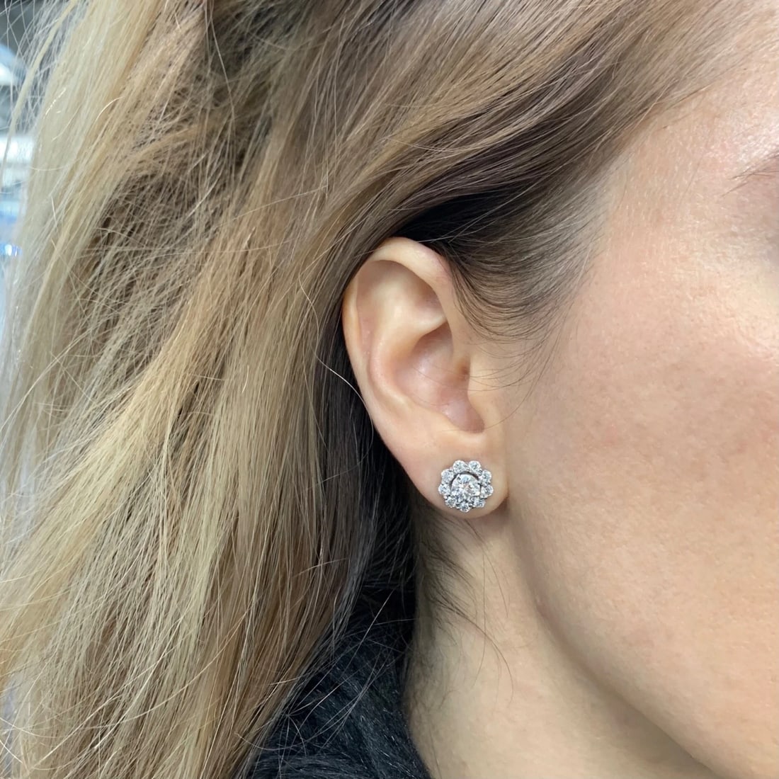 Round Diamond Halo Earring Jackets Enhancers 14K White Gold for 1.50 CTW Studs - 4