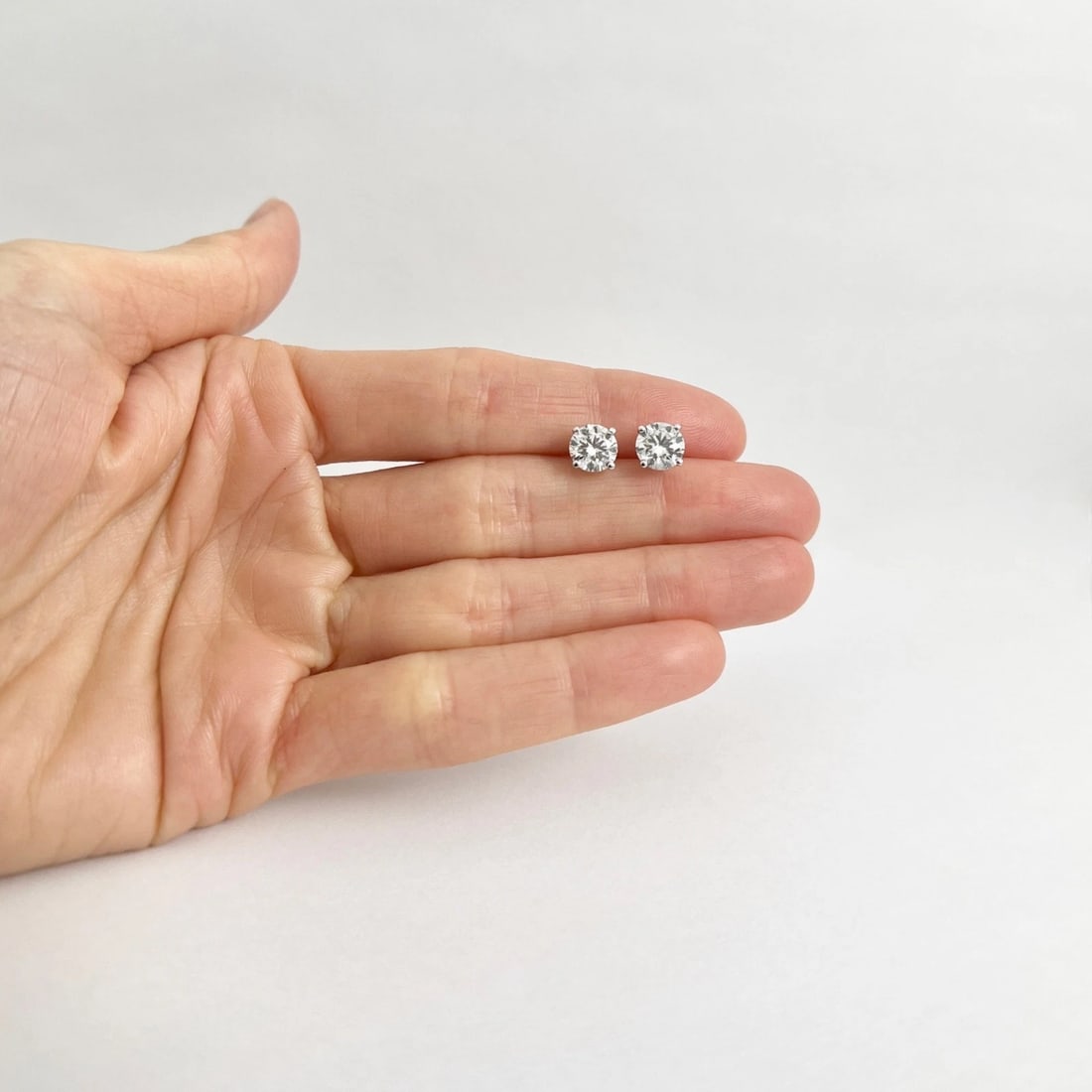 Round Lab-Created Diamond Stud Earrings 14K White Gold 4-Prong Martini, 2.05 CTW - 2