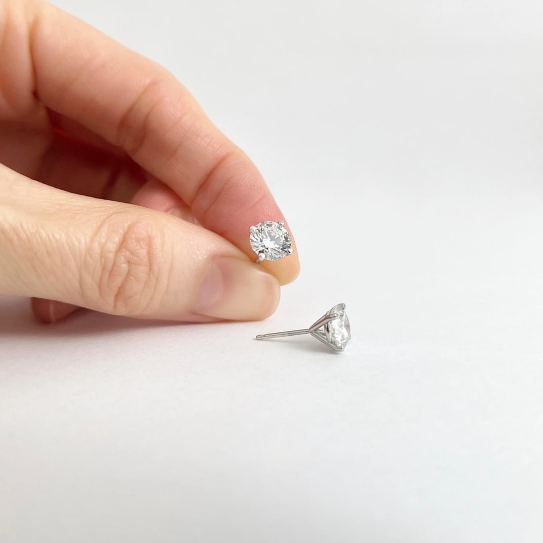 Round Lab-Created Diamond Stud Earrings 14K White Gold 4-Prong Martini, 2.05 CTW - 3